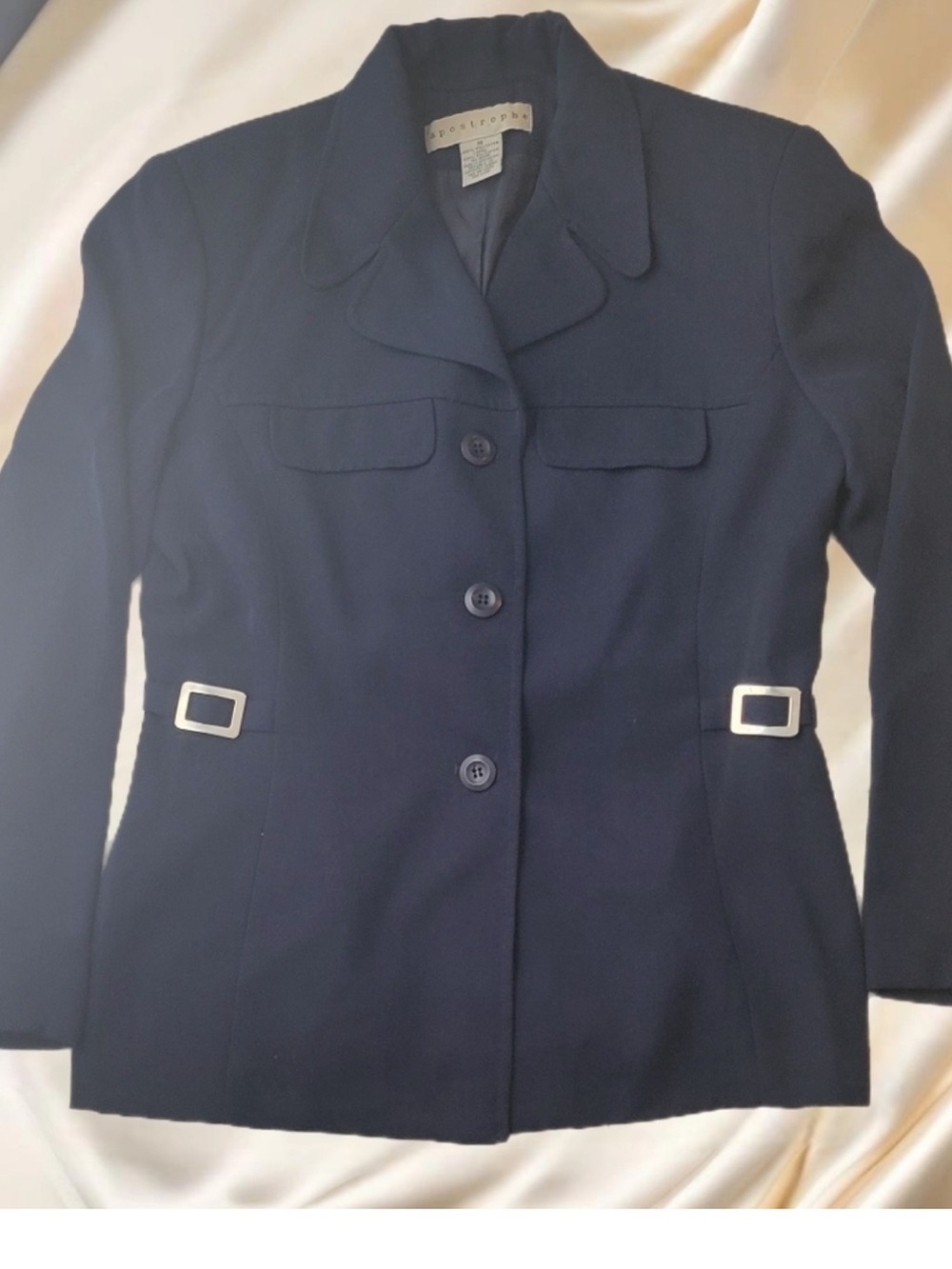 Apostrophe Midnight Blazer with Breast Pockets & Silver Details, Front Buttons